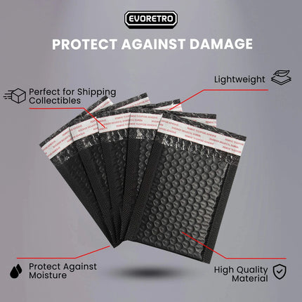 Evoretro 6" x 10" Black Poly Bubble Mailers - Pack of 50