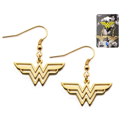 Wonder Woman Cut Logo Gold Plated Dangle Earrings