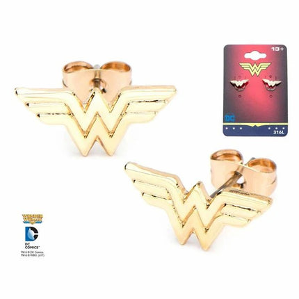 Wonder Woman Logo Gold Plated Stud Earrings